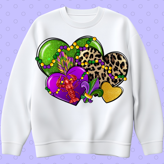 Mardi Gra Hearts DTF Transfer