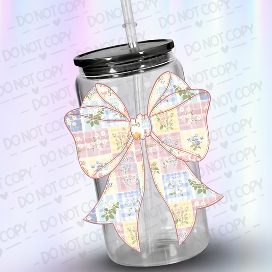 patchwork floral bow UV DTF Decal