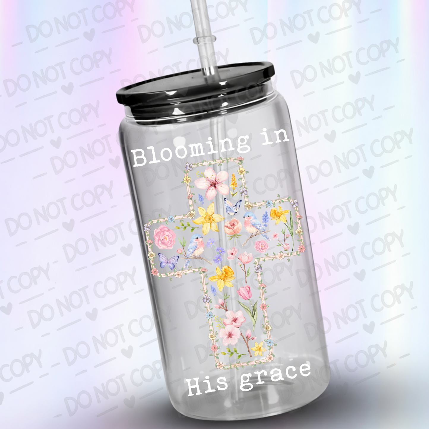 Bloom in his grace white UV DTF Decal