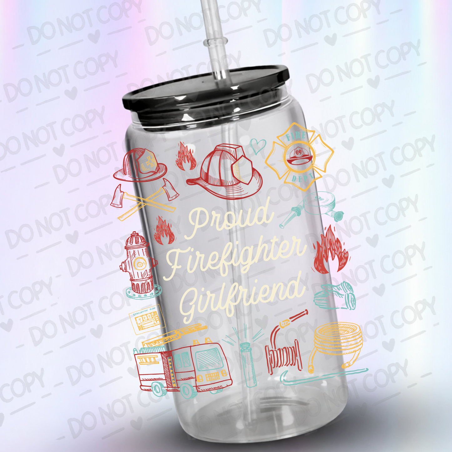 Firefighter Girlfriend Doodles UV DTF Decal