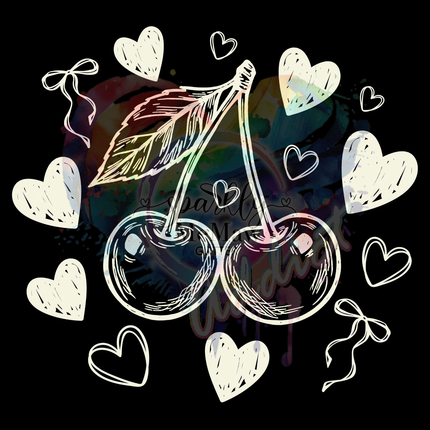 Valentine Doodle Cherry UV DTF Decal