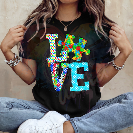 Autism Love 2   Ready to Press DTF Transfer (Fabrics only)