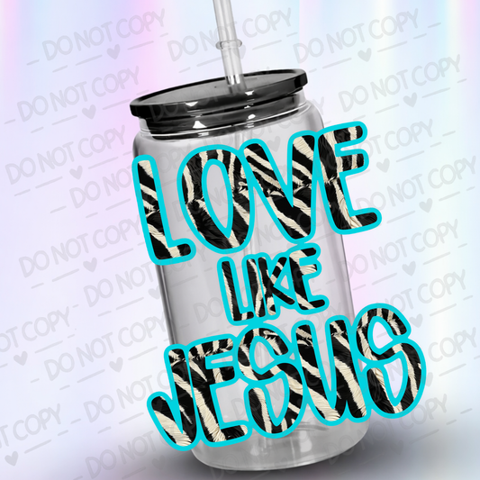 Love like Jesus blue uv dtf decal