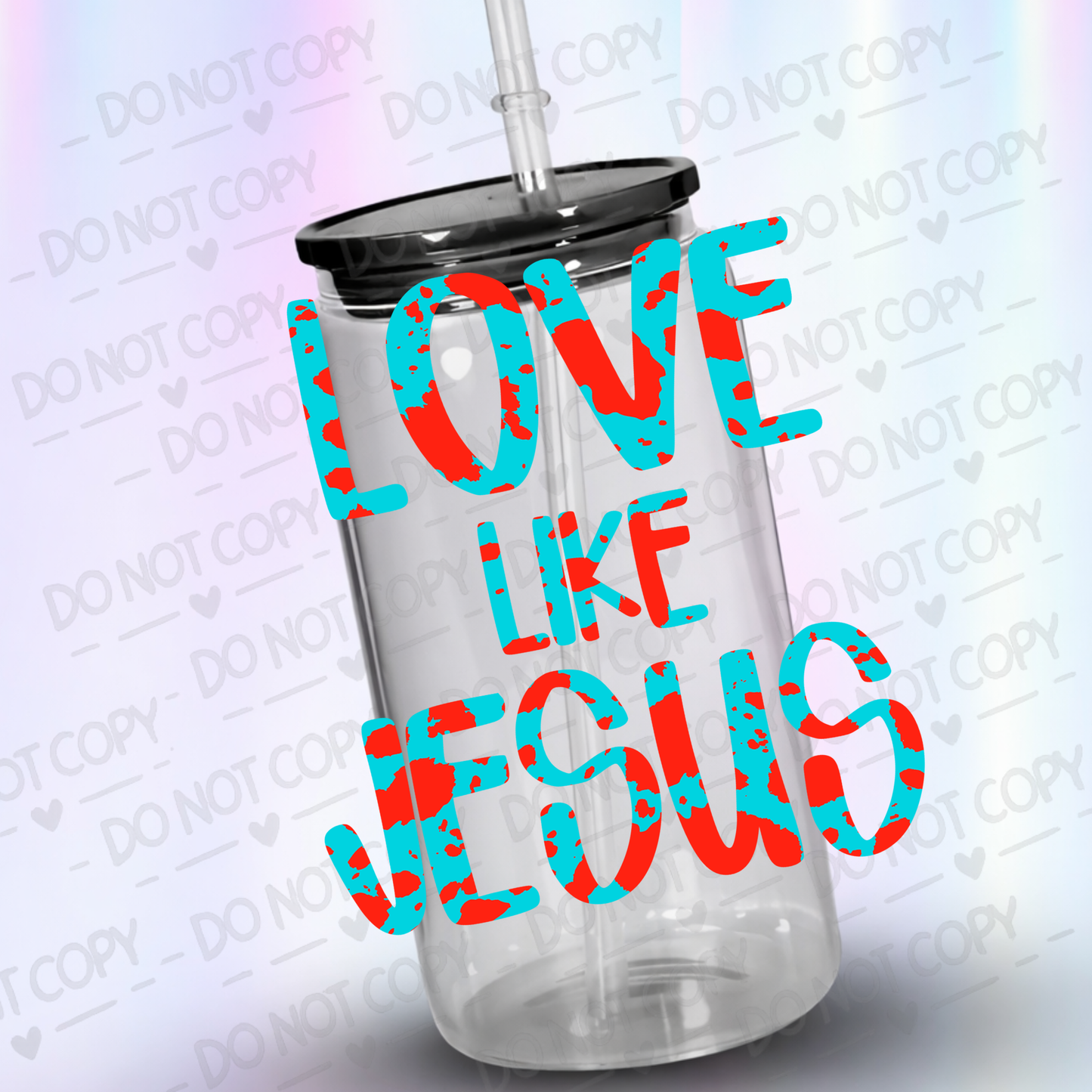 Love like Jesus blue/red uv dtf decal