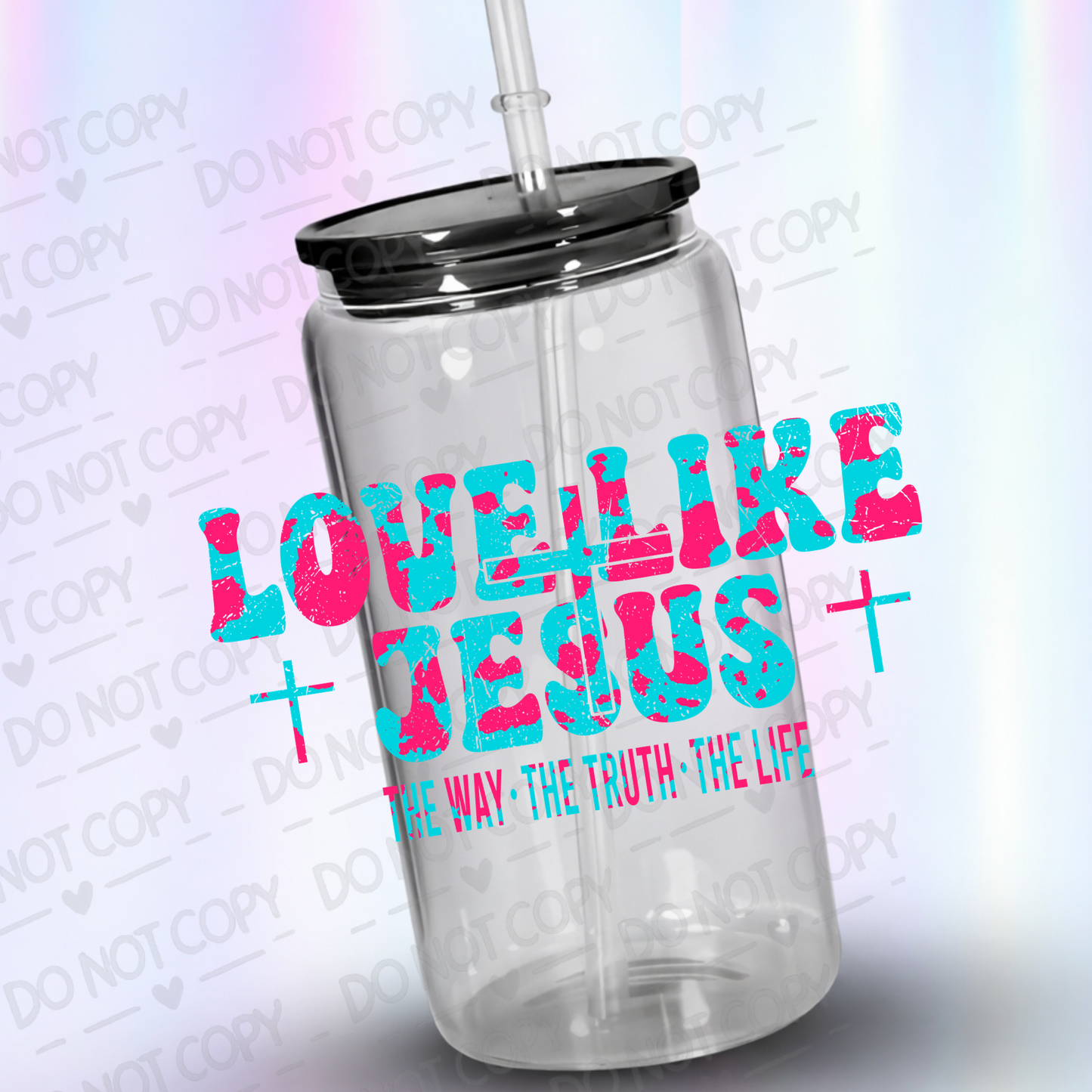 Love like jesus pink and blue uv dtf decal