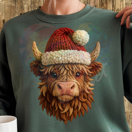 Santa Highland Cow Ready to Press DTF Transfer (Fabrics only)