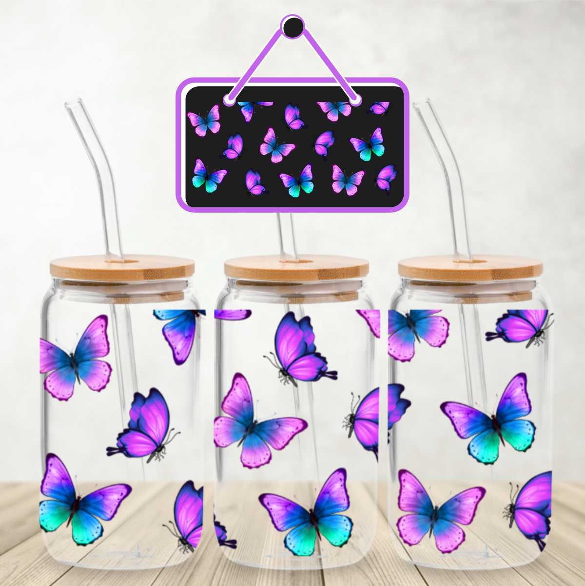 Colorful Butterfly UV Decal Set (16 oz wrap)