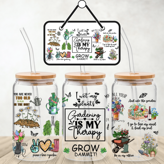 Gardening is my therapy UV DTF decal Set