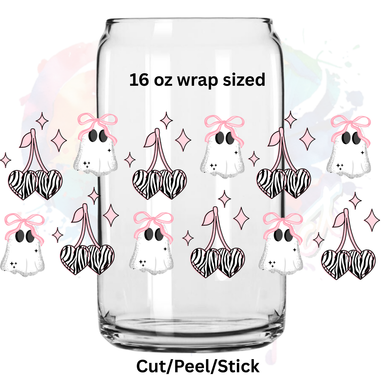 Zebra Ghost heart UV  DTF 16 Oz wrap