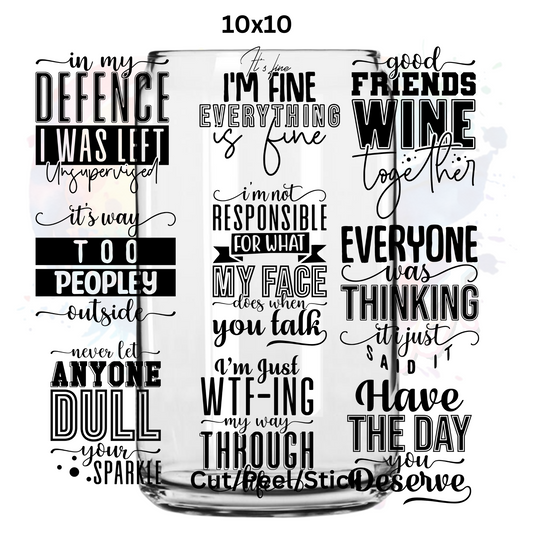 Funny Sarcastic Word sheet 203  UV DTF  Sheet 10x10