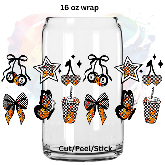 Flaming Checkered  UV  DTF 16 Oz wrap