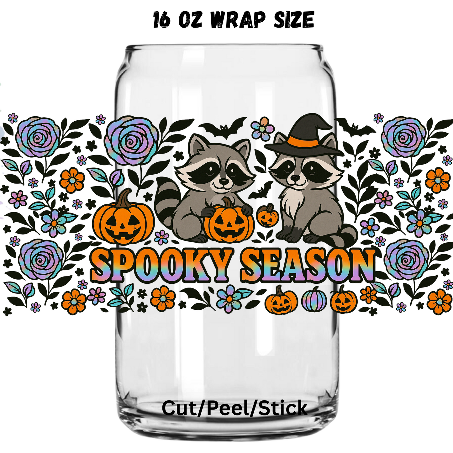 Spooky Season racoon UV  DTF 16 Oz wrap