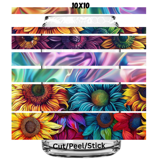 Colorful Sunflower Strip Sheet   UV DTF  Sheet 10x10