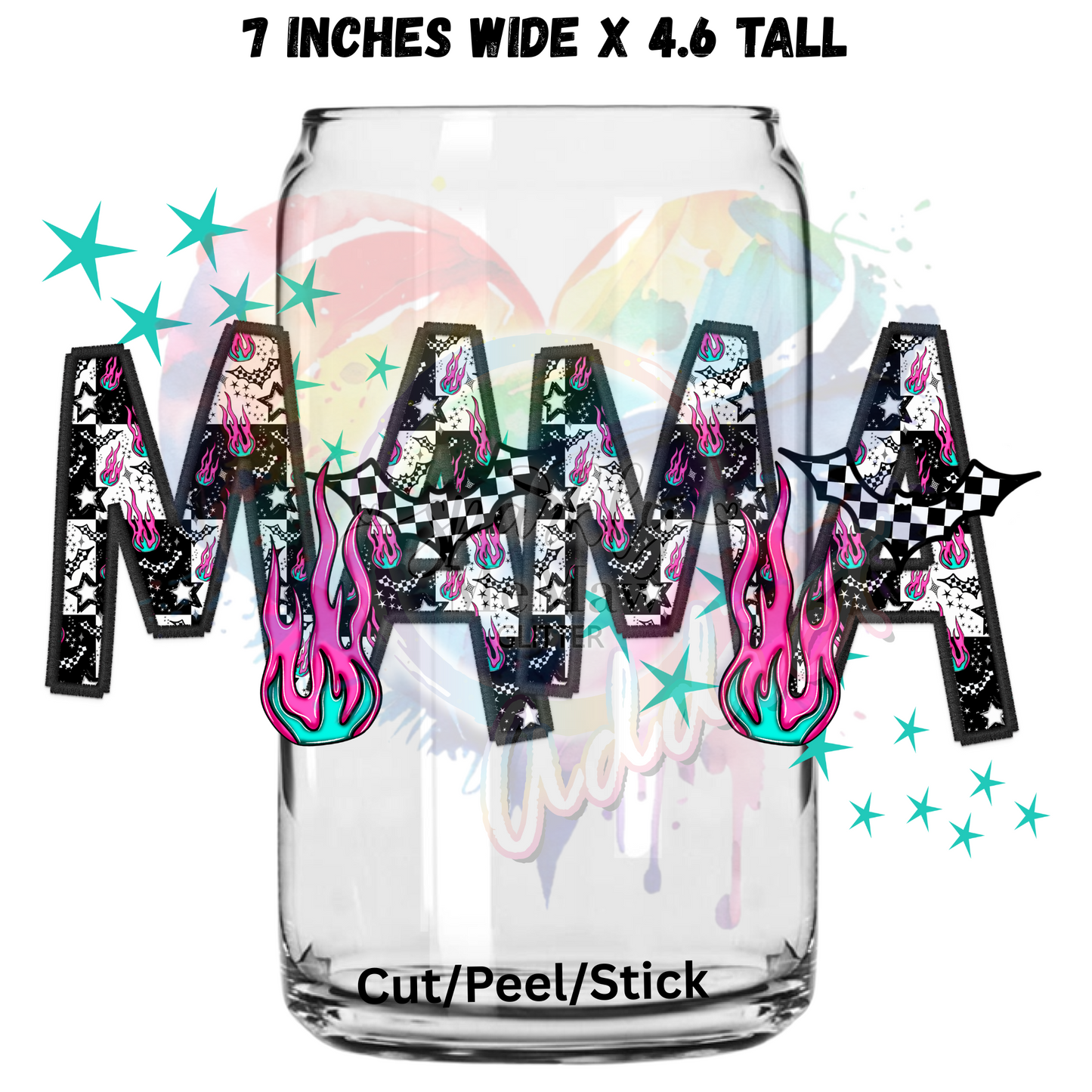 Mama on fire UV  DTF Decal 7 x 4.6