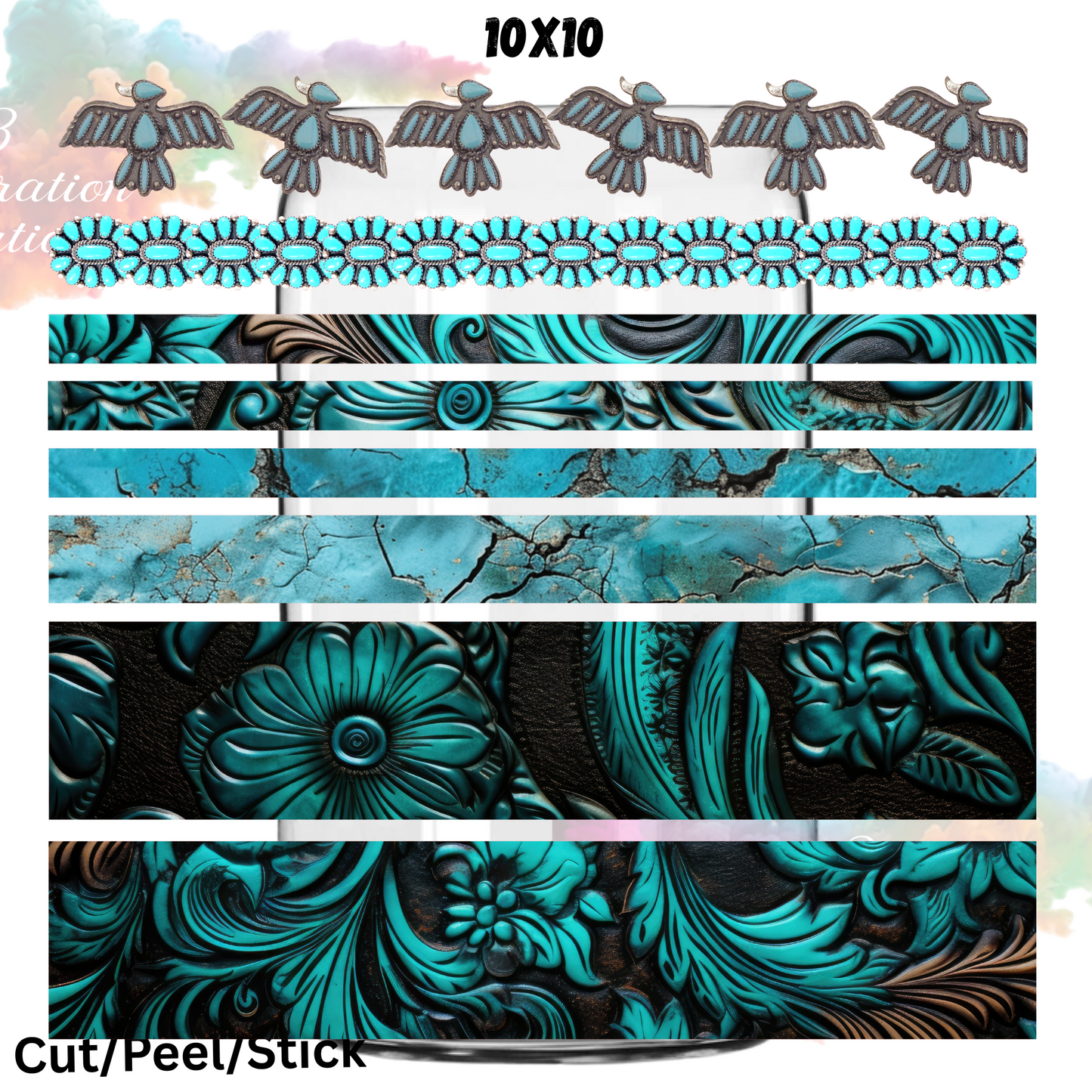 Turquoise Tribal Gem  UV DTF  Sheet 10x10 (Robin Design)