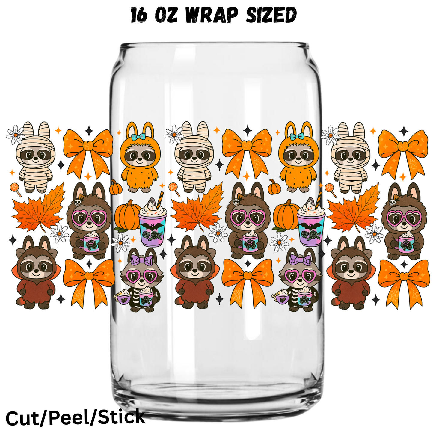 Fall Bow Leaves Pumpkin  UV  DTF 16 Oz wrap