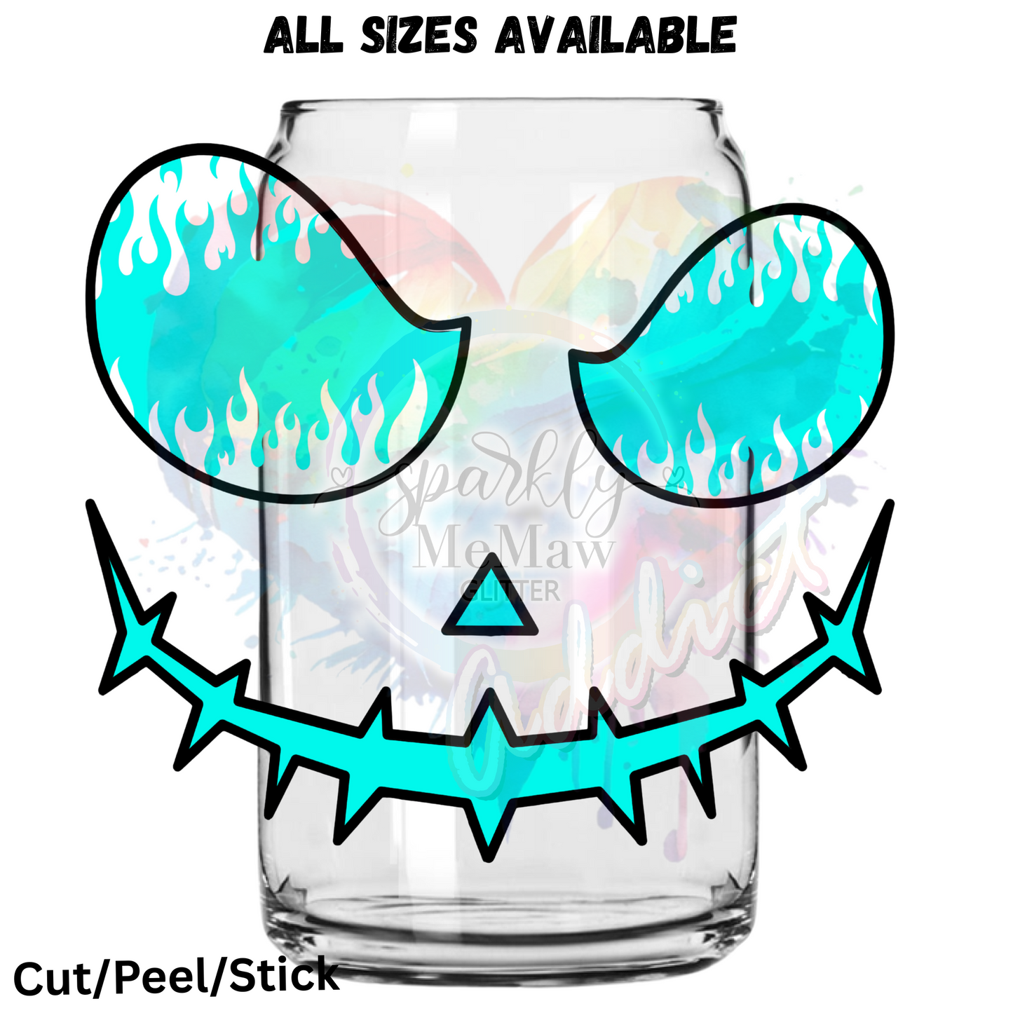 Flame Pumpkin Teal UV DTF Decal