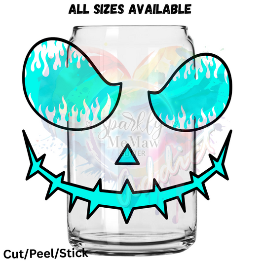 Flame Pumpkin Teal UV DTF Decal