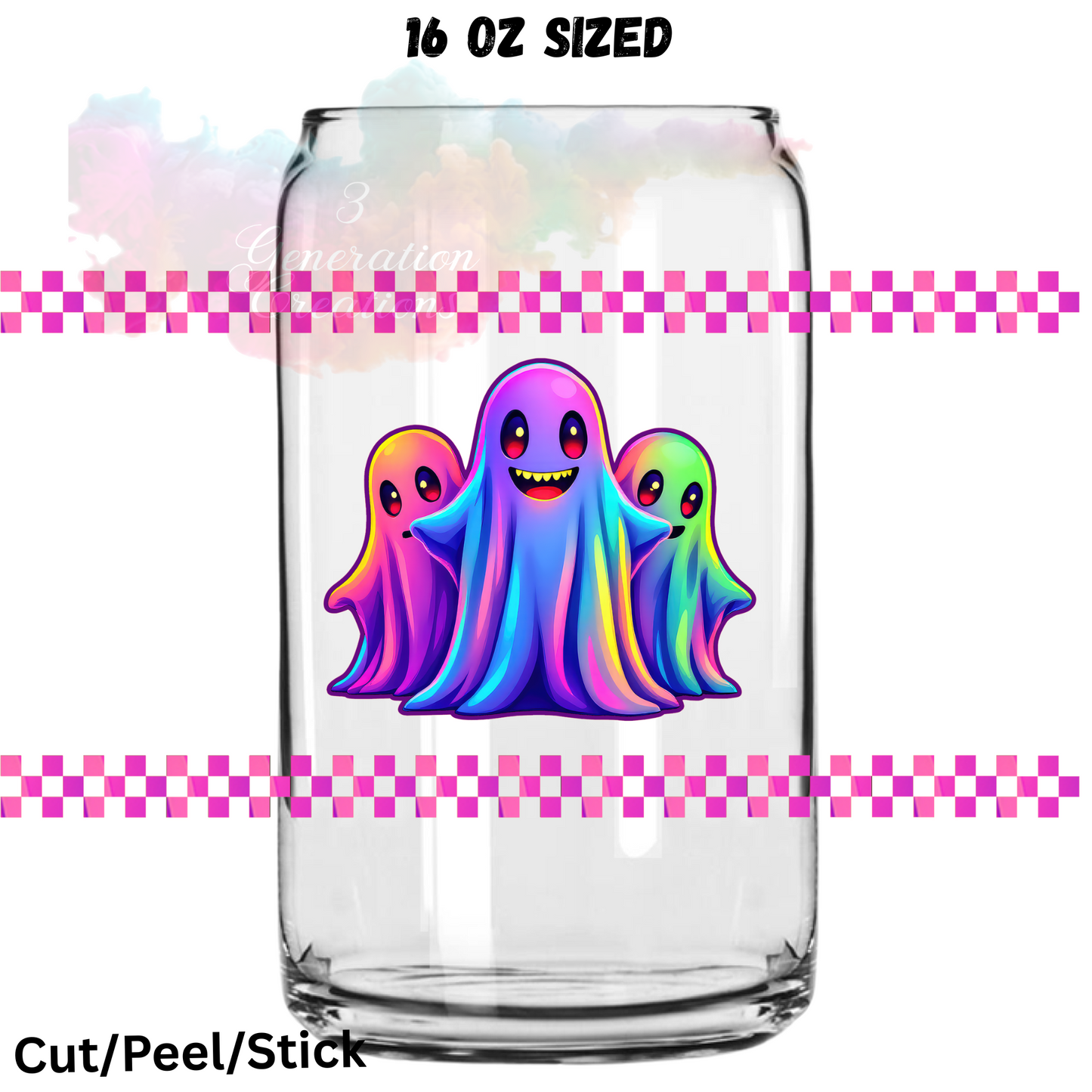 Iridescent Ghost Checkered UV  DTF 16 Oz wrap