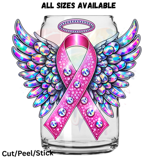 Angel Wings Pink ribbon  UV DTF Decal