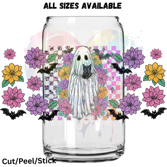 Kitty Cat Flower Ghost  UV  DTF 16 Oz wrap
