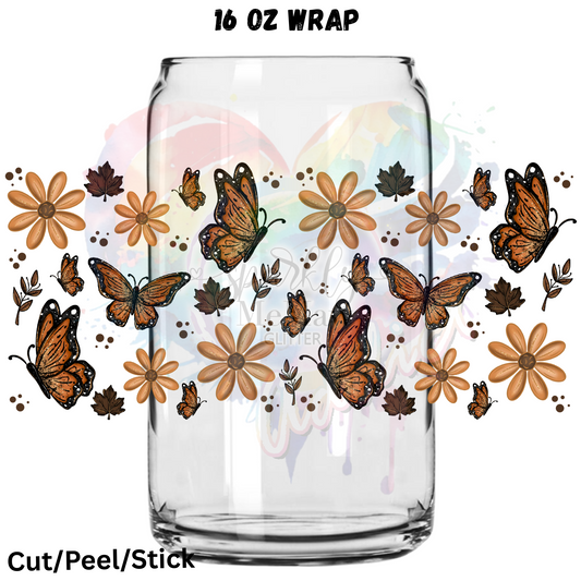 Fall Butterflies and flowers   UV  DTF 16 Oz wrap