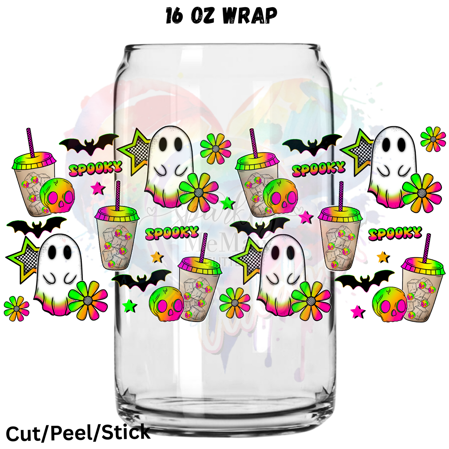 Bright Spooky Ghost UV  DTF 16 Oz wrap