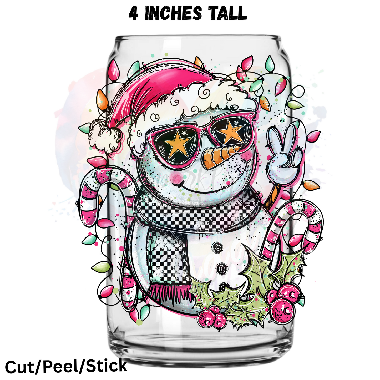 Doodle Snowman Christmas Lights  UV DTF Decal