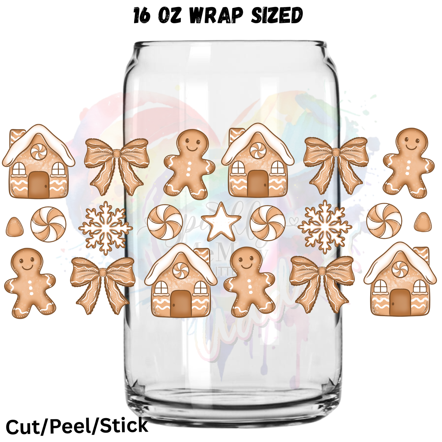 Merry Christmas Gingerbread 2 UV  DTF 16 Oz wrap