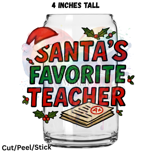 Santas Favorite Teacher UV DTF Decal
