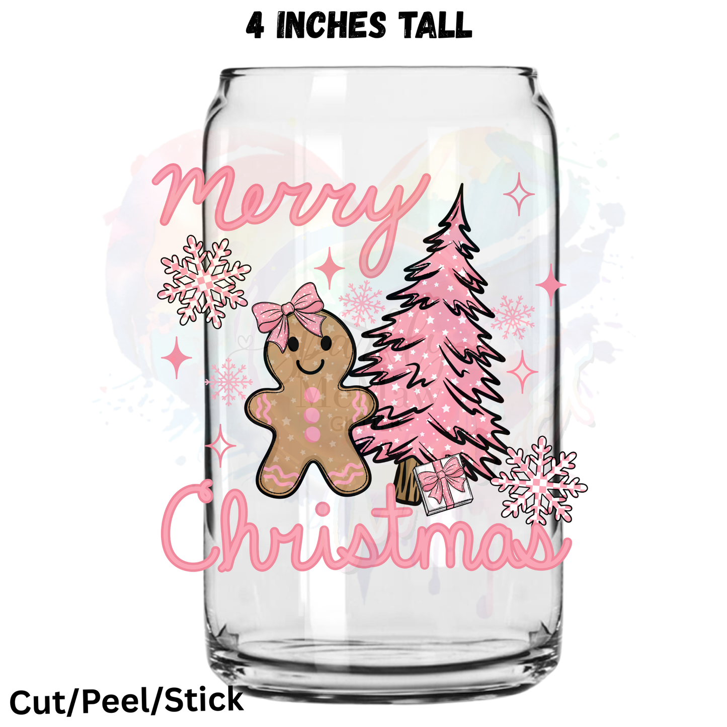 Merry Christmas Pink Gingerbread UV DTF Decal