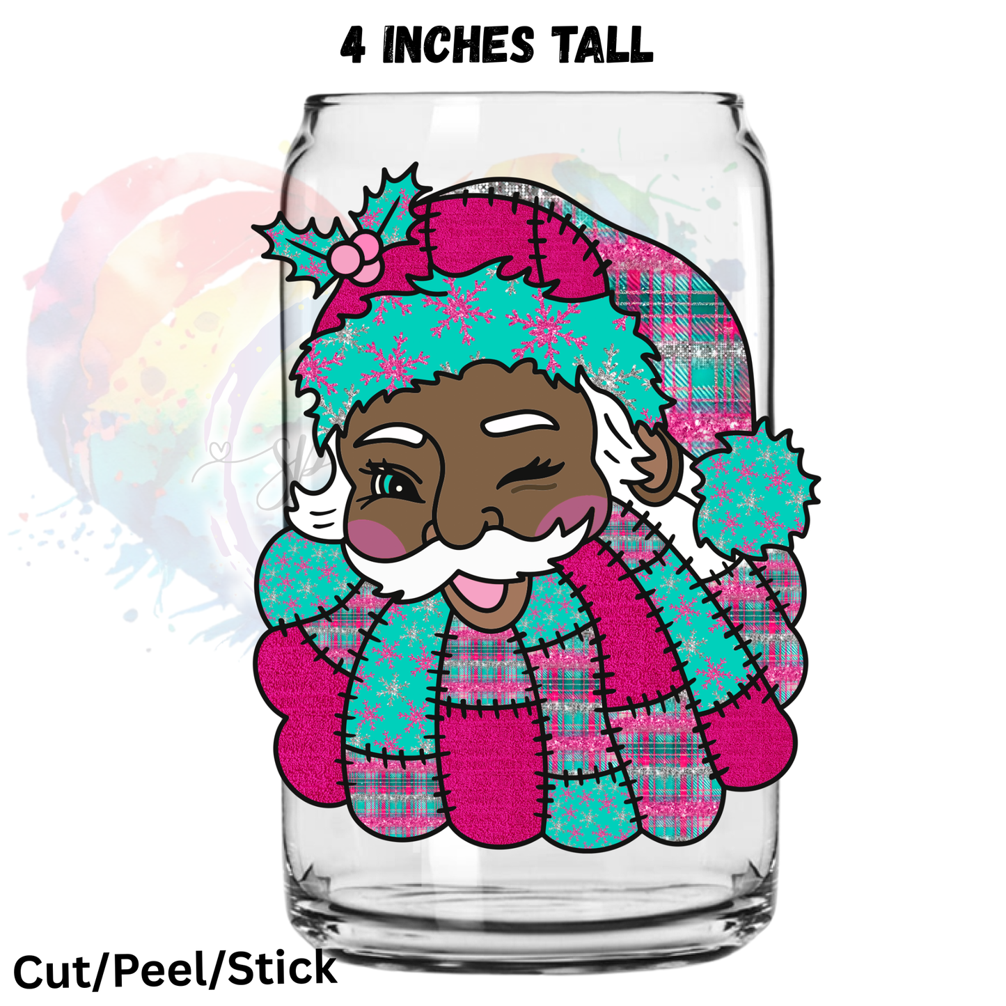Teal Pink Santa version 2 UV DTF Decal