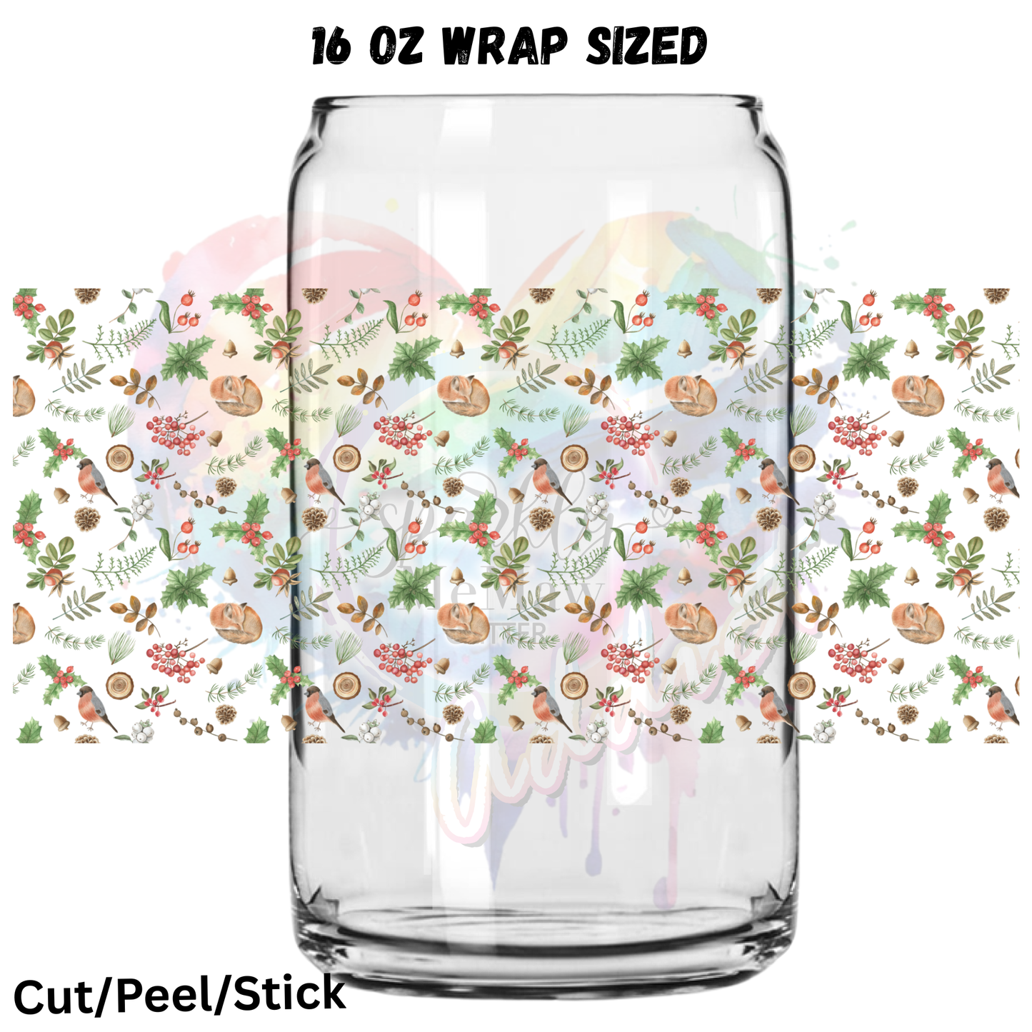 Christmas Birds and Holly  UV  DTF 16 Oz wrap