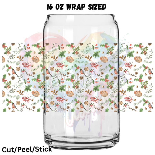 Christmas Birds and Holly  UV  DTF 16 Oz wrap