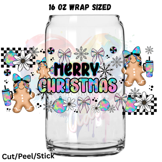 Colorful Merry Christmas Gingerbread  UV  DTF 16 Oz wrap