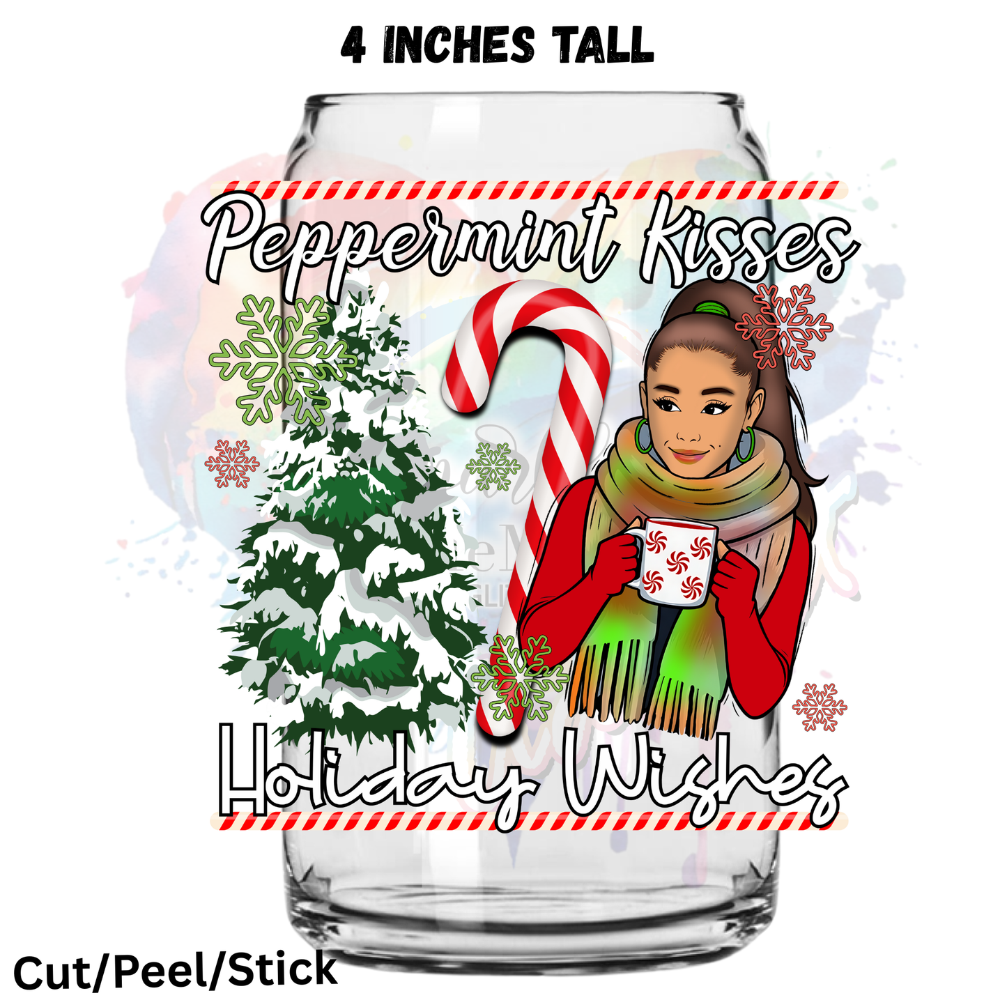 Peppermint kisses and holiday wishes   UV DTF Decal