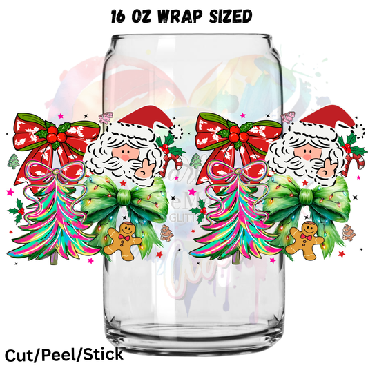 Santa Colorful Tree  UV  DTF 16 Oz wrap