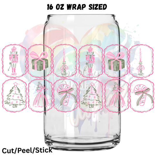 NutCracker Tree Candle Christmas UV  DTF 16 Oz wrap