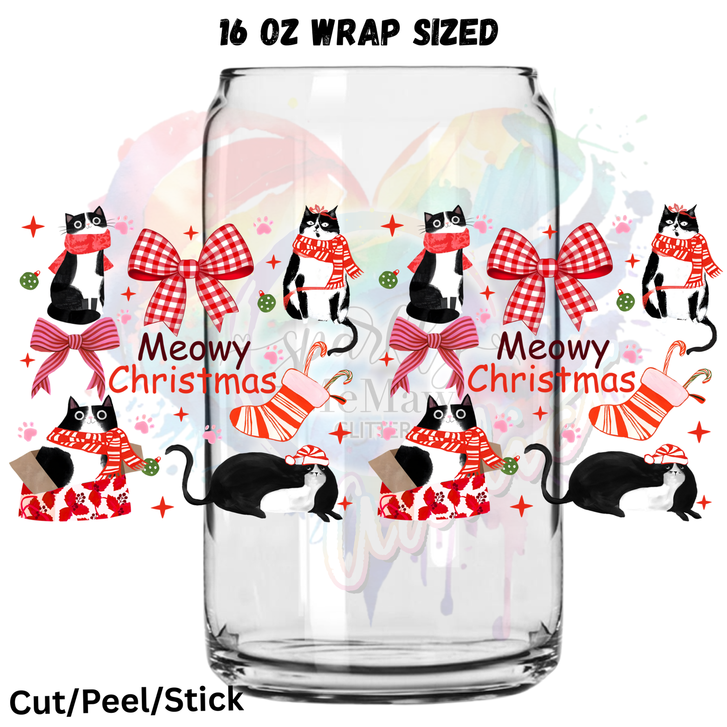 Meowy Christmas UV  DTF 16 Oz wrap