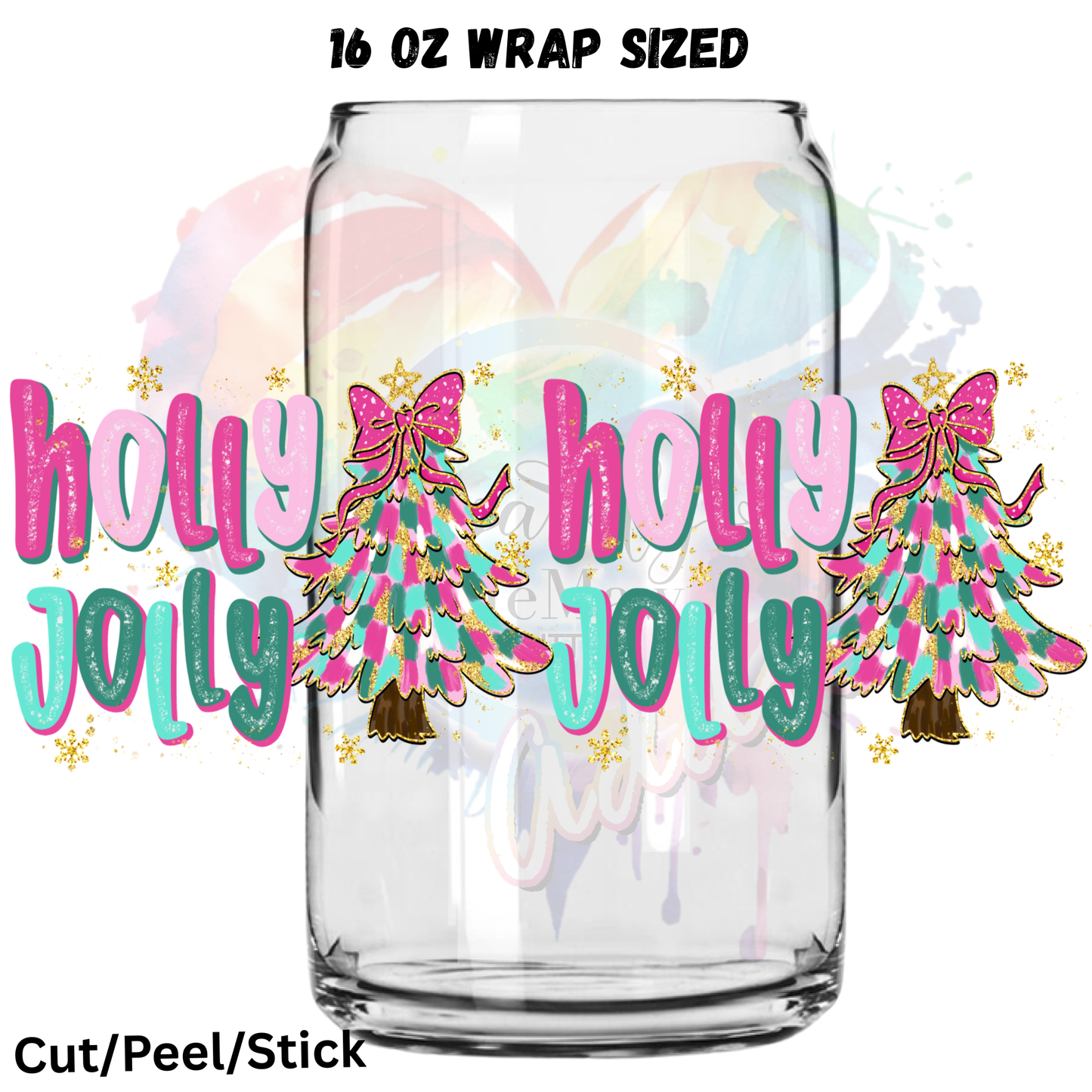 Holly Jolly Beautiful Tree  UV  DTF 16 Oz wrap