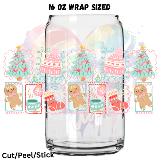 Christmas Hats and Gingerbread  UV  DTF 16 Oz wrap
