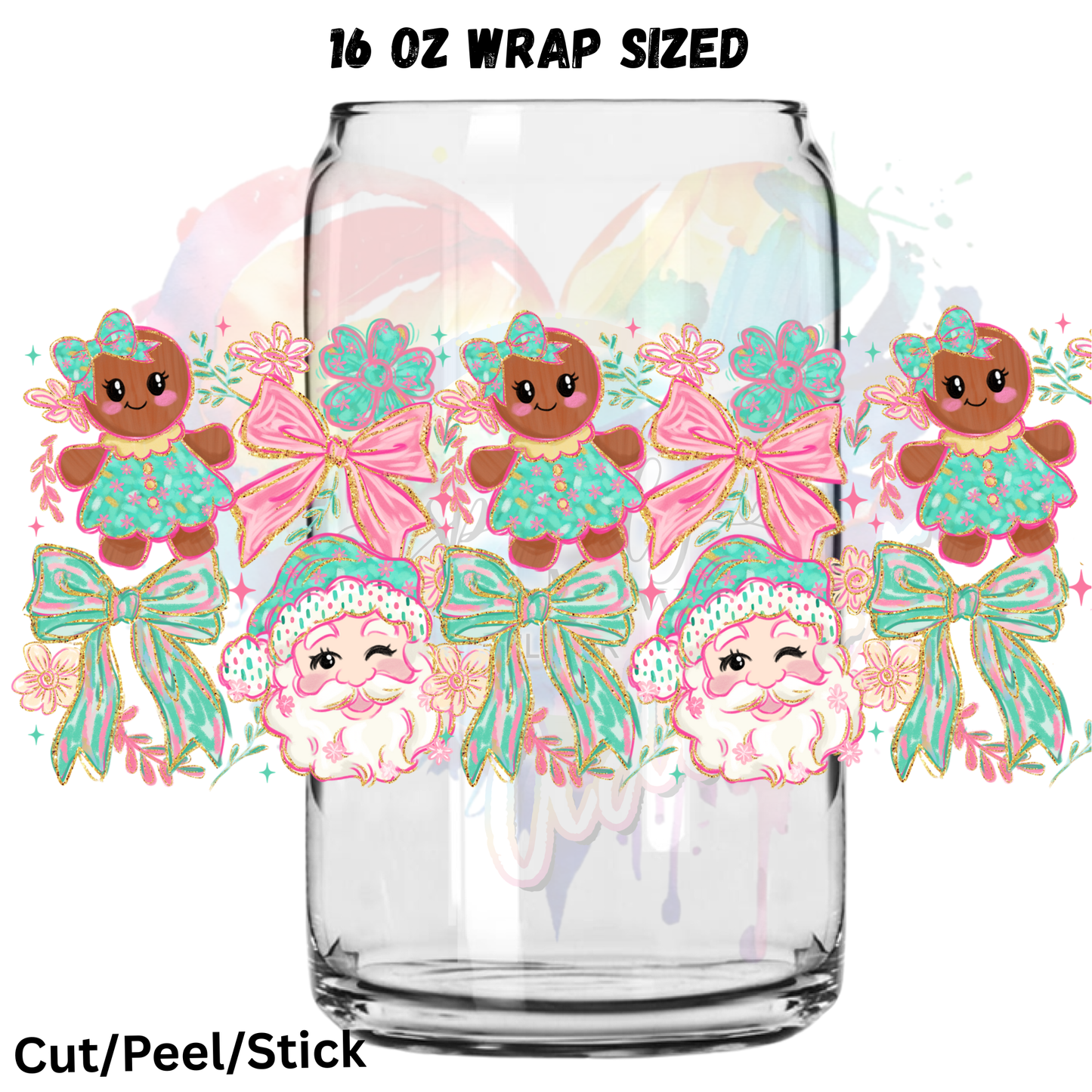 Winky santa and gingerbread UV  DTF 16 Oz wrap