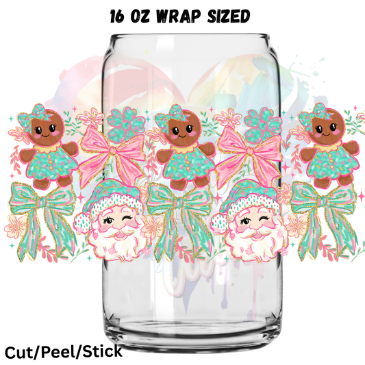 Winky santa and gingerbread UV  DTF 16 Oz wrap