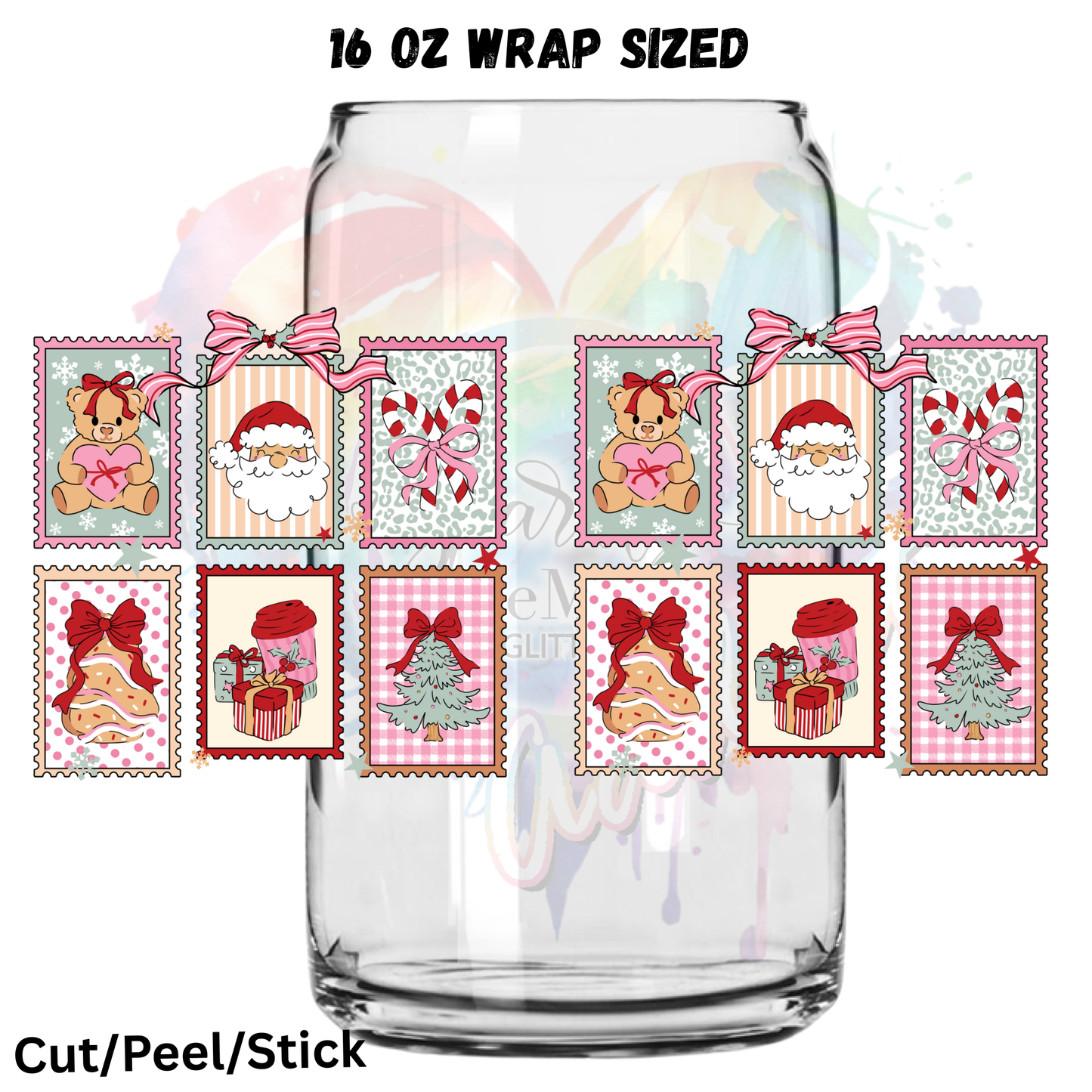 Santa Bear Hearts UV  DTF 16 Oz wrap