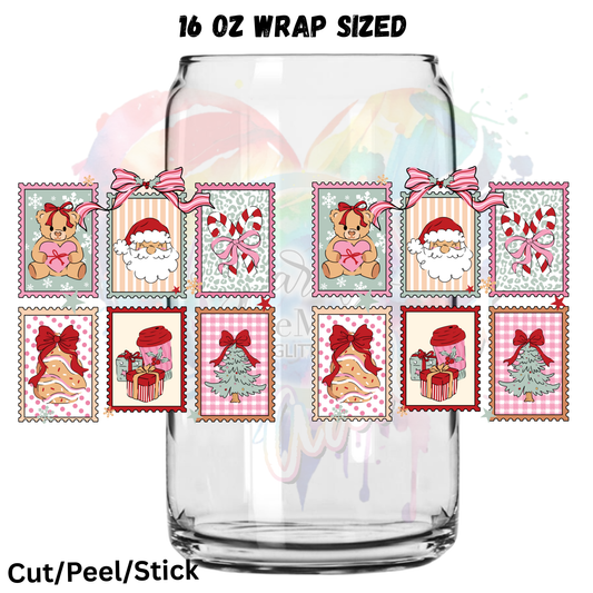 Santa Bear Hearts UV  DTF 16 Oz wrap