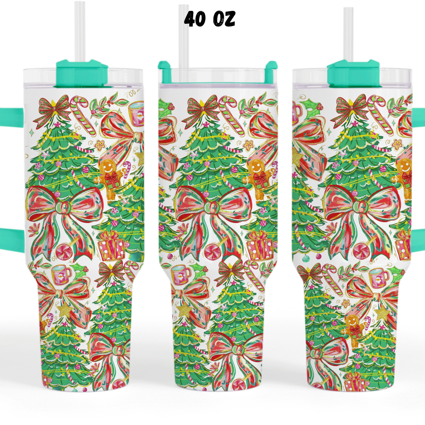 Tree Bow Ginger Bread UV  DTF 40 oz wrap