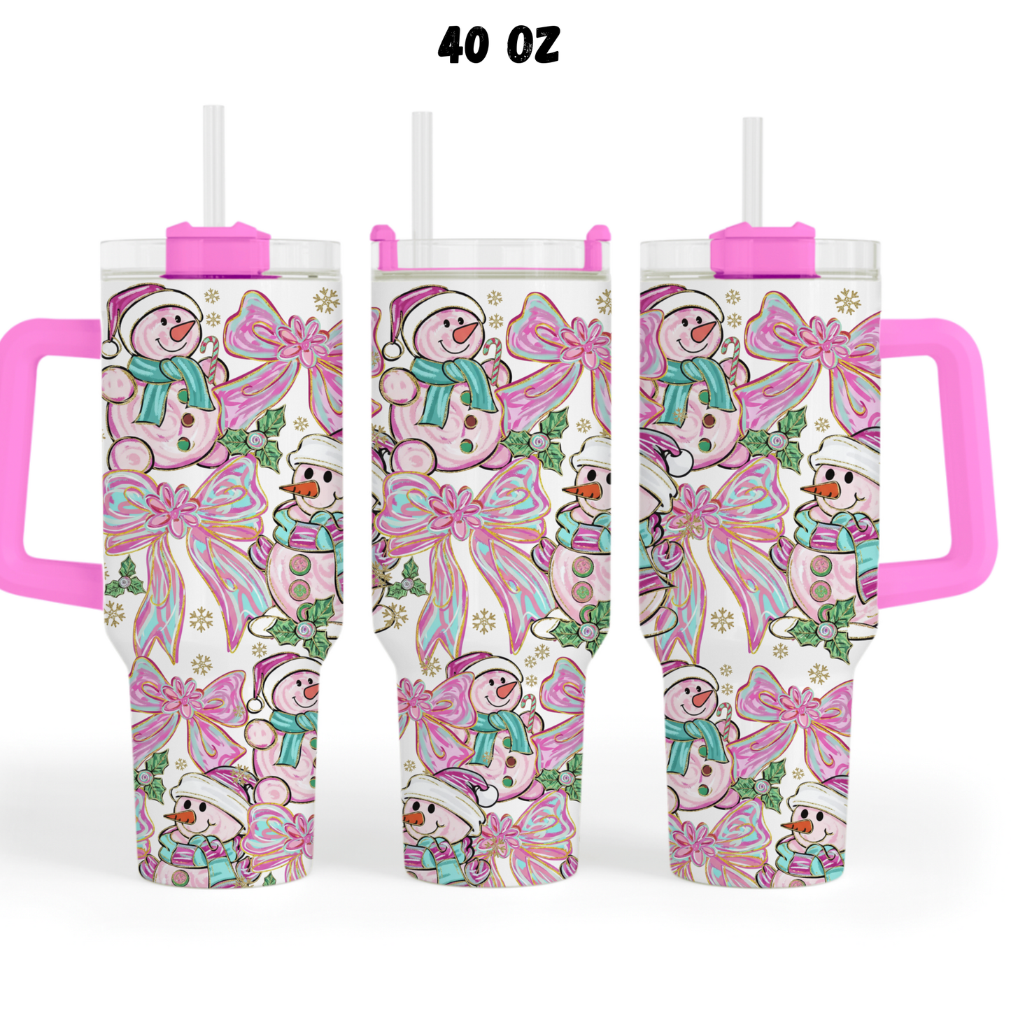 Pink Swirl snowman UV  DTF 40 oz wrap