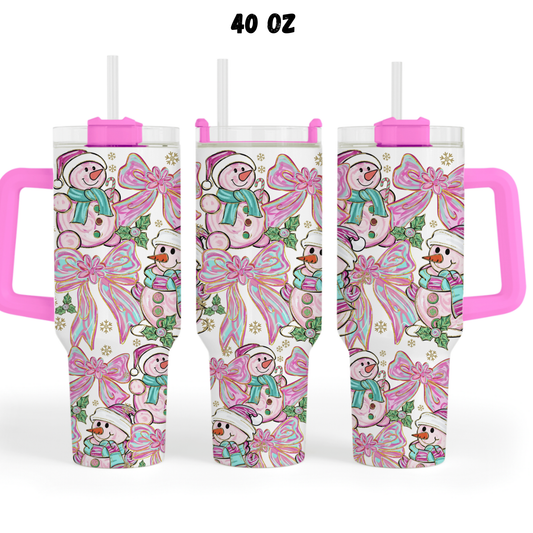 Pink Swirl snowman UV  DTF 40 oz wrap