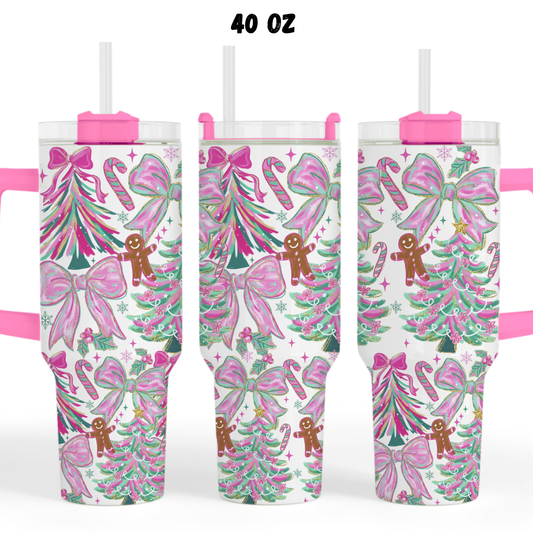 Gingerbrad pink brushstrokes UV  DTF 40 oz wrap