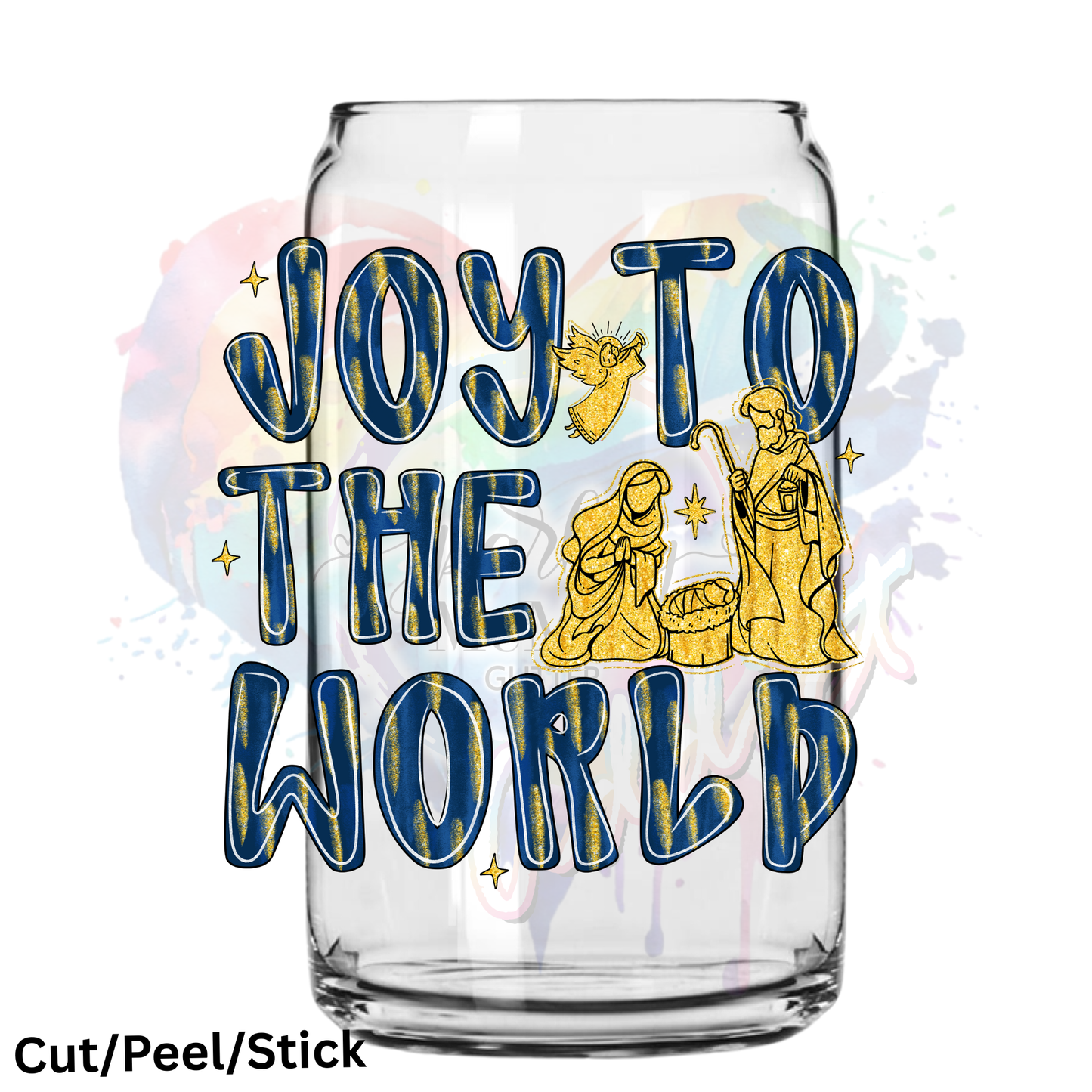 Blue Gold Joy to the World UV DTF Decal
